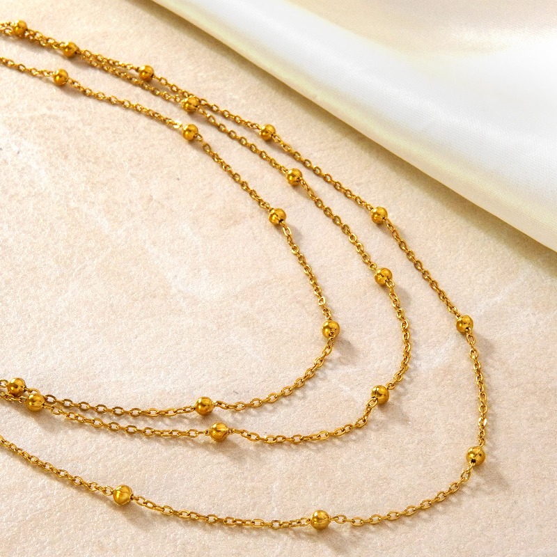 Women's Elegant Beaded Design Stainless Steel 3-Layer Necklace